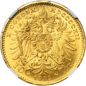 Austria, Franz Josef I, 10 Corona Wien 1912 - RESTRIKE - NGC MS67