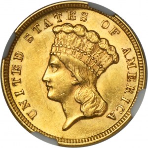 USA, 3 Dollars Philadelphia 1854 - Liberty - NGC AU55
