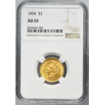 USA, 3 Dollars Philadelphia 1854 - Liberty - NGC AU55