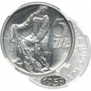 5 złotych 1958 Rybak - BAŁWANEK - NGC MS65