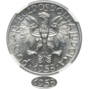 5 złotych 1958 Rybak - BAŁWANEK - NGC MS65