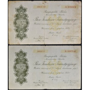 Bon Funduszu Inwestycyjnego 1933, 25 zł - Seria II oraz VII - zestaw 2 szt.