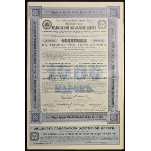 Towarzystwo Drogi Żelaznej Podolskiej, 4,5% obligacja 1000 marek, 1911