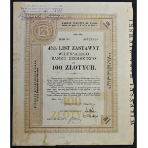 Vilniuská pozemková banka, 4,5% hypotekárny záložný list, 100 zlotých 1926, séria I