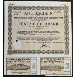 Ostpreußische Landschaft, Certyfikat udziału w listach zastawnych, 50 Goldmark (Privilegierte Pfandbriefe)