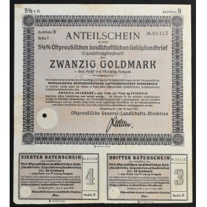 Ostpreußische Landschaft, podielový list na hypotekárnych záložných listoch, 20 zlatých