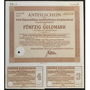 Ostpreußische Landschaft, Certyfikat udziału w listach zastawnych, 50 Goldmark (Neue Pfandbriefe)