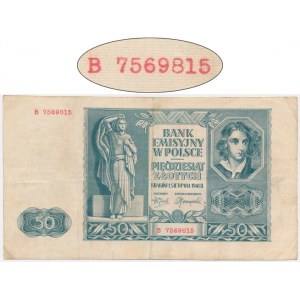 50 złotych 1941 - B - bez poddruku z późniejszym maszynowym numeratorem