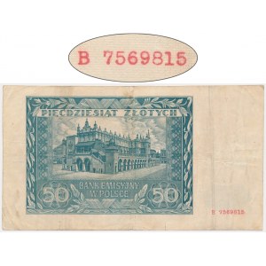 50 złotych 1941 - B - bez poddruku z późniejszym maszynowym numeratorem