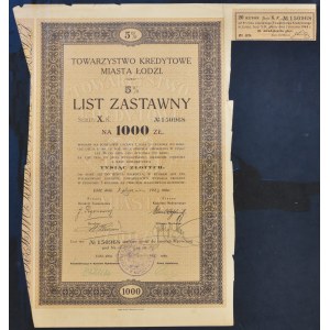 TKM Lodž, 5% hypotekárny záložný list, 1 000 PLN 1933