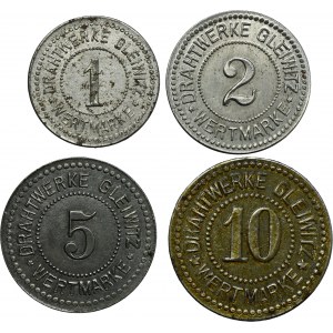 Set, Gleiwitz, Drahtwerke, 1 Pfennig, 2 Pfennig, 5 Pfennig and 10 Pfennig (4 pcs.)