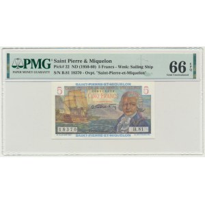 Saint Pierre and Miquelon, 5 Francs (1950-60) - PMG 66 EPQ