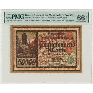 Danzig, 1 Million Mark 1923 - red overprint - PMG 66 EPQ - RARE