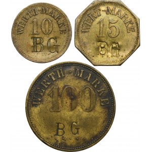 Set, Deutsch Piekar, Birkenhain, Bleischarleygrube, 10 Pfennig, 15 Pfennig and 100 Pfennig (3 pcs.)