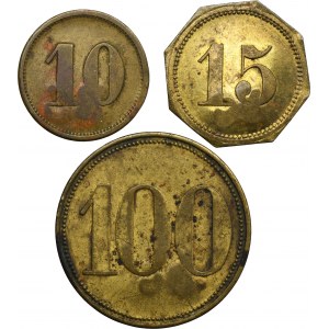 Set, Deutsch Piekar, Birkenhain, Bleischarleygrube, 10 Pfennig, 15 Pfennig and 100 Pfennig (3 pcs.)