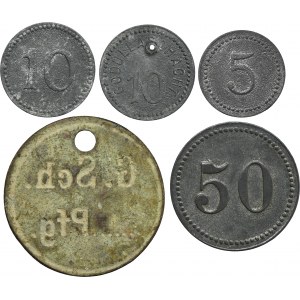 Set, Ruda in Oberschlesien, Morgenroth, Godullaschacht, 5 Pfennig, 10 Pfennig, 15 Pfennig and 50 Pfennig (5 pcs.)