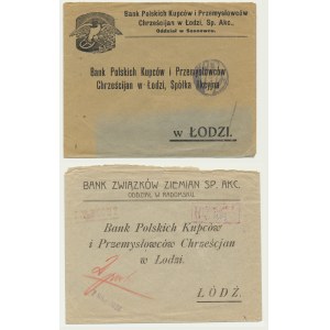 Bank Polskich Kupców i Przemysłowców Chrześcijan w Łodzi, koperty pocztowe (2 szt.)