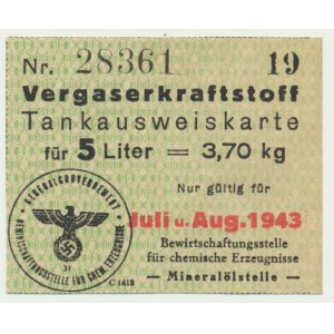Generalna Gubernia, karta na 5 litrów paliwa 1943