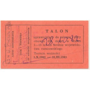 Województwo Rzeszowskie, talon na zakup 1 pary obuwia dla dzieci, 1982-83