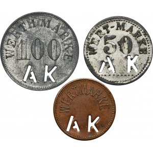 Set, Hindenburg, Borsigwerk, Arbeitskommando Borsigwerk, 15 Pfennig, 50 Pfennig and 100 Pfennig (3 pcs.)