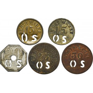 Set, Hindenburg, Borsigwerk, 15 Pfennig, 20 Pfennig, 25 Pfennig and 30 Pfennig (5 pcs.)