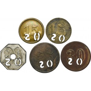 Set, Hindenburg, Borsigwerk, 15 Pfennig, 20 Pfennig, 25 Pfennig and 30 Pfennig (5 pcs.)