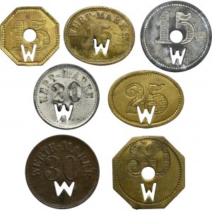 Set, Hindenburg, Borsigwerk, 15 Pfennig, 20 Pfennig, 25 Pfennig and 30 Pfennig (7 pcs.)