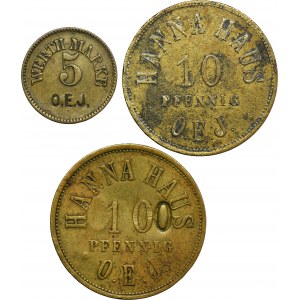 Set, Gleiwitz, Hanna Haus, 5 Pfennig, 10 Pfennig and 100 Pfennig (3 pcs.)