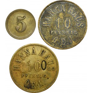 Set, Gleiwitz, Hanna Haus, 5 Pfennig, 10 Pfennig and 100 Pfennig (3 pcs.)