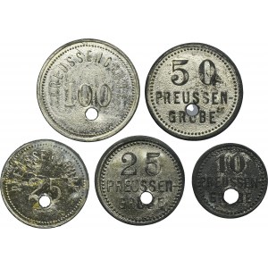 Set, Beuthn, Miechowitz, Preussengrube, 10 Pfennig, 25 Pfennig, 50 Pfennig and 100 Pfennig (5 pcs.)
