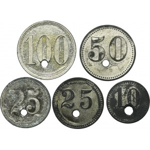 Set, Beuthn, Miechowitz, Preussengrube, 10 Pfennig, 25 Pfennig, 50 Pfennig and 100 Pfennig (5 pcs.)