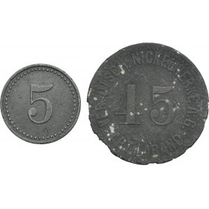 Súprava, Gliwice, Łabędy, United German Nickel Works, 5 Fenig a 45 Fenig (2 kusy).