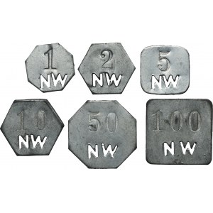 Set, Gleiwitz, Laband, Schlesische Nickelwerke, 1 Pfennig, 2 Pfennig, 5 Pfennig, 10 Pfennig, 50 Pfennig and 100 Pfennig (6 pcs.)