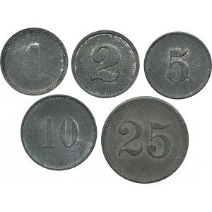 Set, Beuthn, Lagiewnick, Carnalls Freude Grube, 1 Pfennig, 2 Pfennig, 5 Pfennig, 10 Pfennig and 25 Pfennig (5 pcs.)