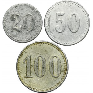 Set, Ruda in Oberschlesien, Friedenshütte, Hütten Kaufhaus, 20 Pfennig, 50 Pfennig and 100 Pfennig (3 pcs.)