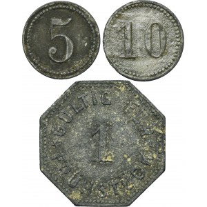Set, Hindenburg, Zaborze, Kokswerk Skalley, 5 Pfennig, 10 Pfennig and Token for breakfast (3 pcs.)