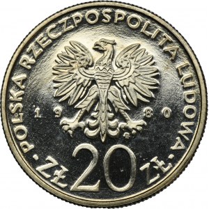PRÓBA NIKIEL, 20 złotych 1980 50 Lat Daru Pomorza - daty na dole
