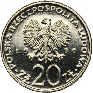 PRÓBA NIKIEL, 20 złotych 1980 50 Lat Daru Pomorza - daty na górze
