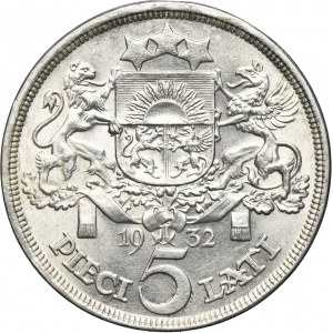 Latvia, Latvian Republic, 5 Lati 1932