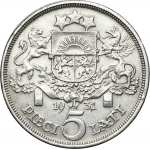 Latvia, Republic of Latvia, 5 Lati 1931