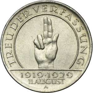 Germany, Weimar Republic, 3 Mark Berlin 1929 A - Weimar Oath