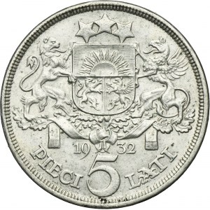 Latvia, Latvian Republic, 5 Lati 1932