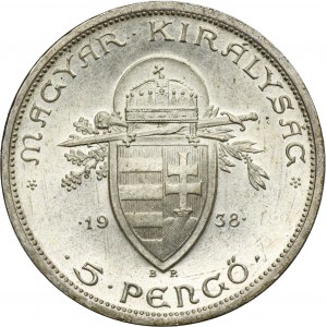 Hungary, Miklós Horthy, 5 Pengö Budapest 1938 BP
