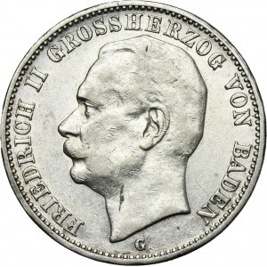 Germany, Grand Duchy of Baden, Friedrich II, 3 Mark Karlsruhe 1909 G