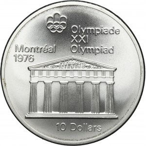 Canada, Elizabeth II, 10 Dollars Ottawa 1974 - Montreal Olympics, Temple of Zeus