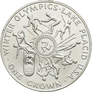 Ostrov Man, Alžbeta II, 1 koruna Surrey 1980 - Olympijské hry v Lake Placid