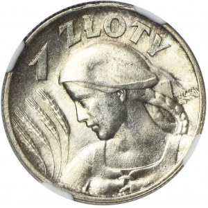Kobieta i kłosy, 1 złoty Londyn 1925 - kropka po dacie - NGC MS65