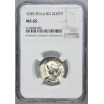 Kobieta i kłosy, 1 złoty Londyn 1925 - kropka po dacie - NGC MS65