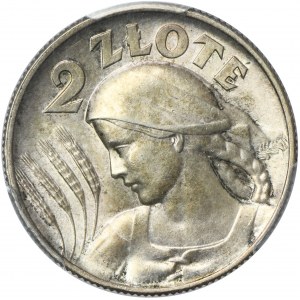Žena a uši, 2 zlaté Londýn 1925 - bodka po dátume - PCGS MS63