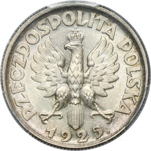 Žena a uši, 2 zlaté Londýn 1925 - bodka po dátume - PCGS MS63